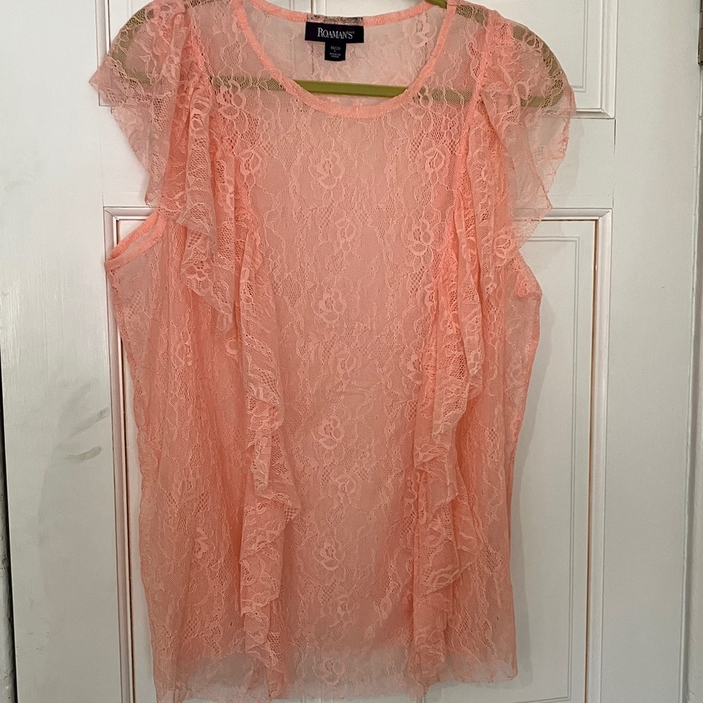 SUMMER Coral Lace Flutter Sleeve Blouse